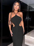 Lace up Sleeveless Backless BodyShaping Cut Out Skirt Clubwear Vestidos Midi Dresses
