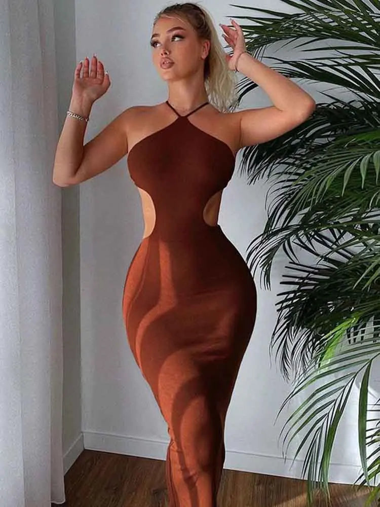 Lace up Sleeveless Backless BodyShaping Cut Out Skirt Clubwear Vestidos Midi Dresses