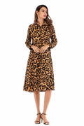 Leopard Print Single Breasted Lace-up Dress - Mislish