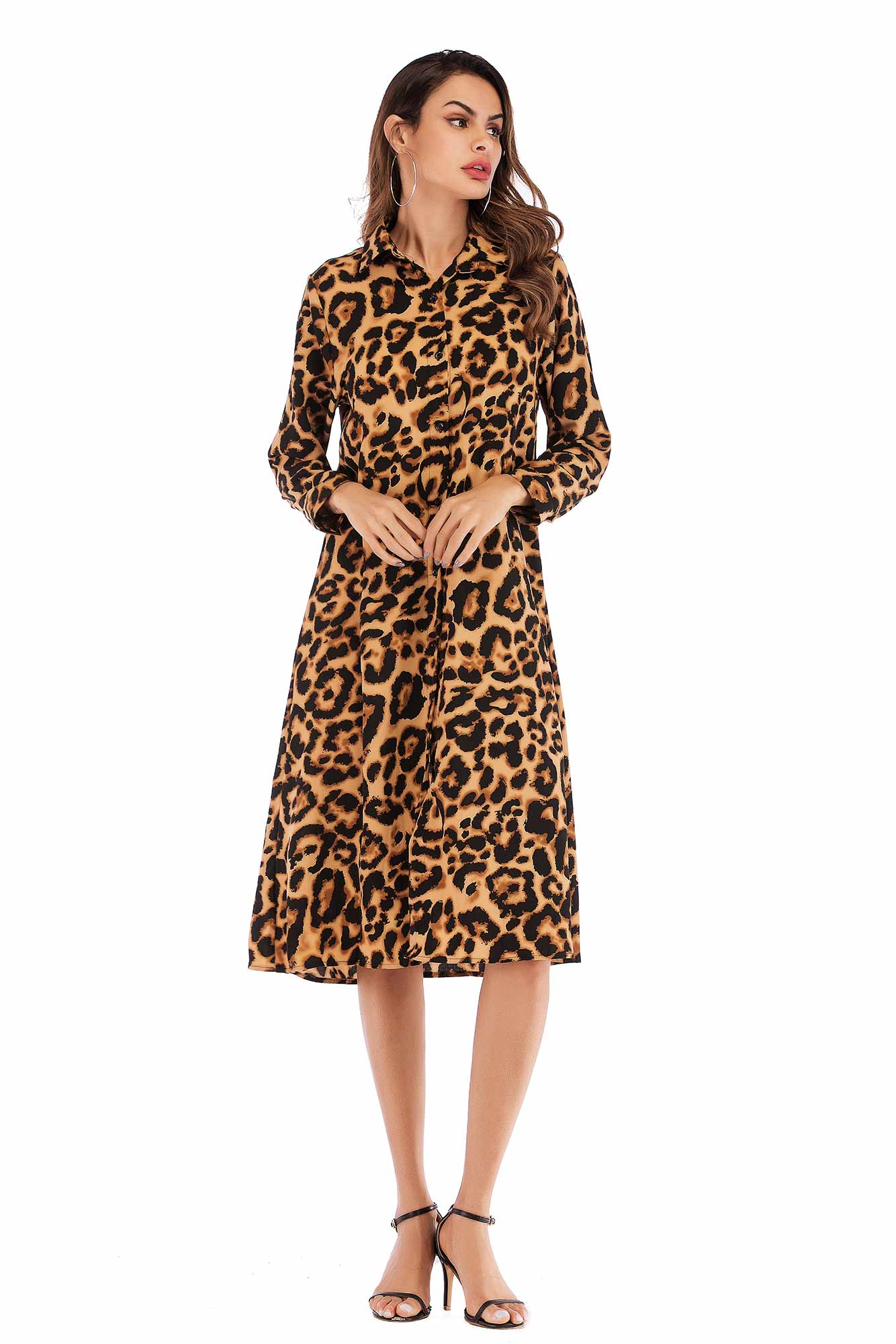 Leopard Print Single Breasted Lace-up Dress - Mislish