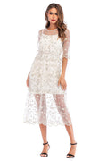 Little Fresh Embroidered Mesh Long Dress - Mislish