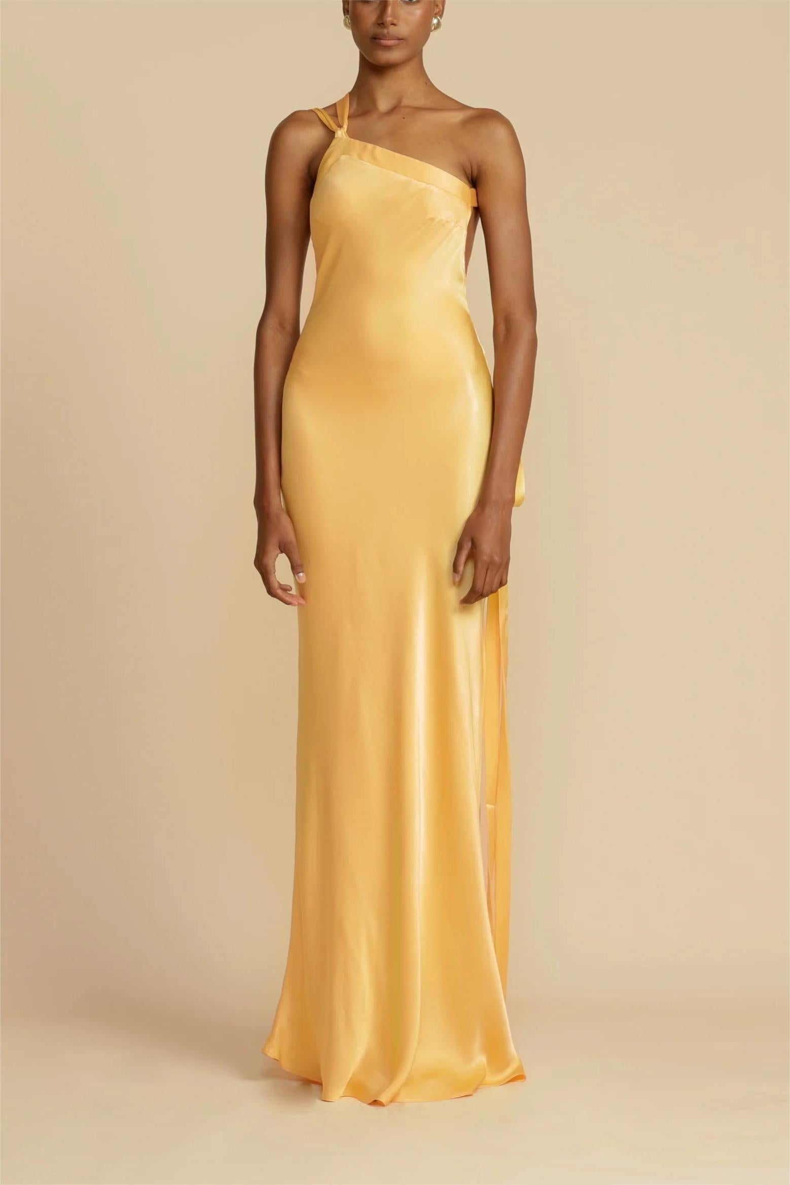 Moonlit Soiree Satin Asymmetrical One Shoulder Backless Strap Maxi Dress