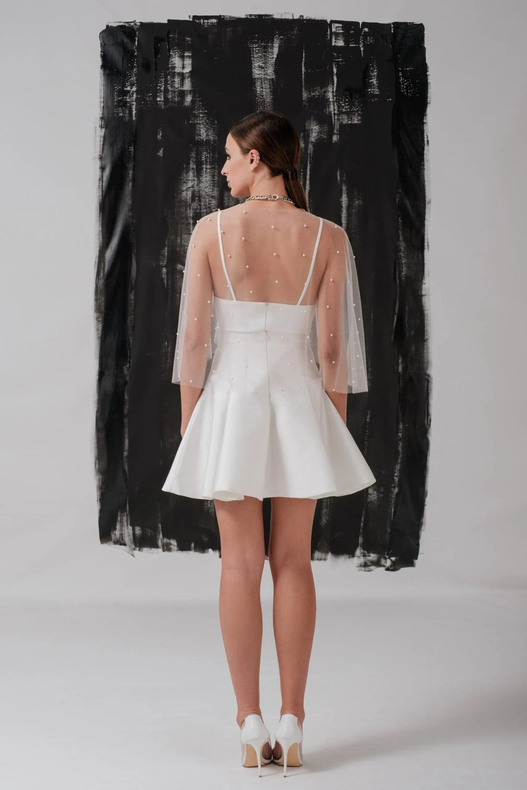 Beaded Sheer Wedding Cape Vestido De Novia Gown Satin Princess Bridal Mermaid Bow Satin Court Train Modern Wedding Dress