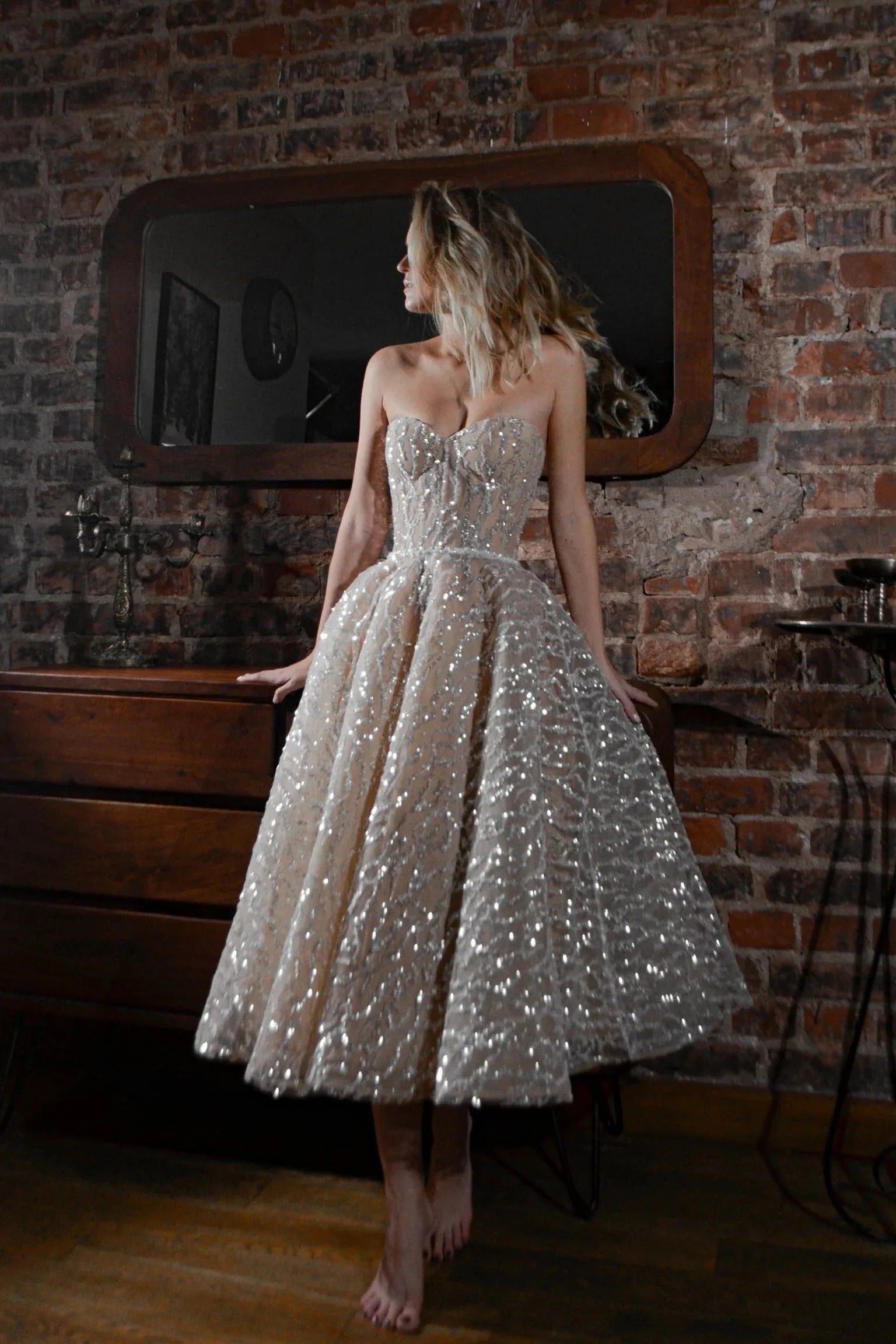 Sequin Wedding Dress Vestido De Novia Satin Mermaid Princess Bridal Gown Bow Simple Court Train Dress