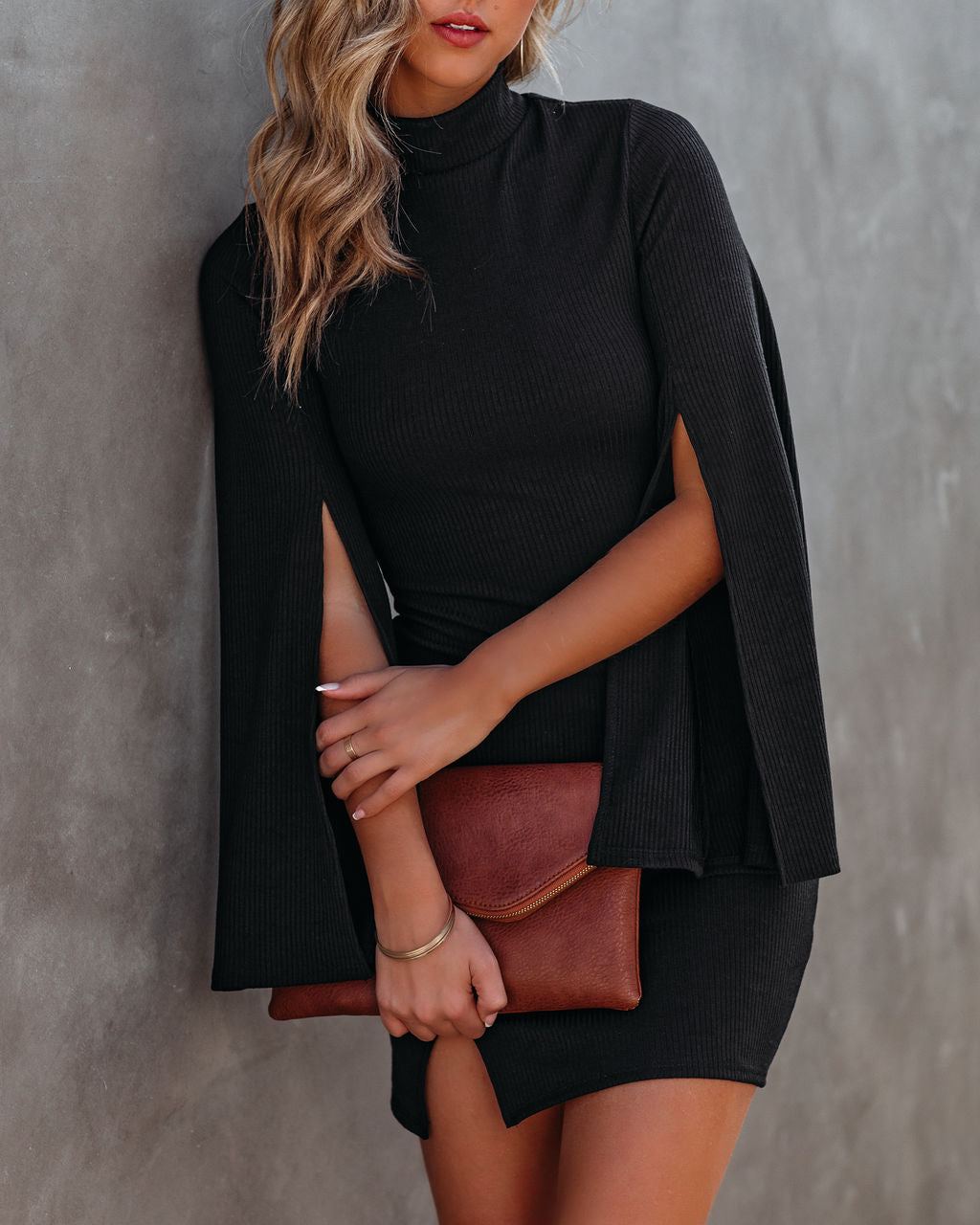 Must Be Love Bell Sleeve Knit Bodycon Dress Black