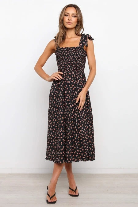 Violette Floral Satin Cutout Maxi Dress Black