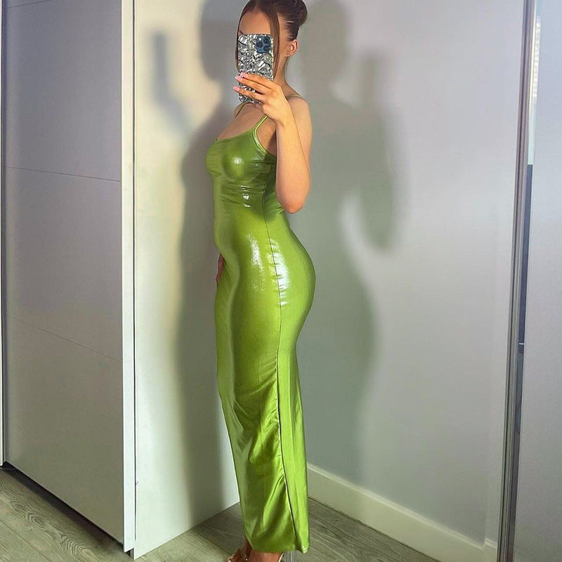 Office Slimming Solid Color Hip Dress Suspender Dress French Vest Dress