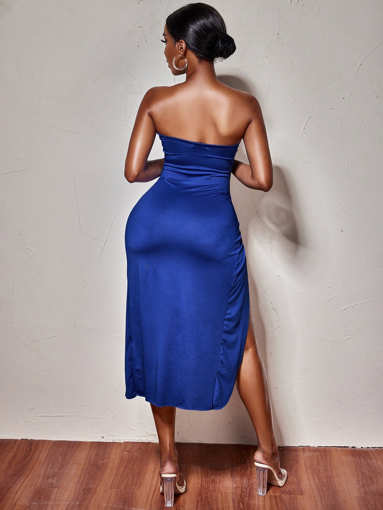 Othello Strapless Twist Front Midi Dress Navy