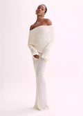 Lumi��re Off Shoulder Shimmer Knit Maxi Dress