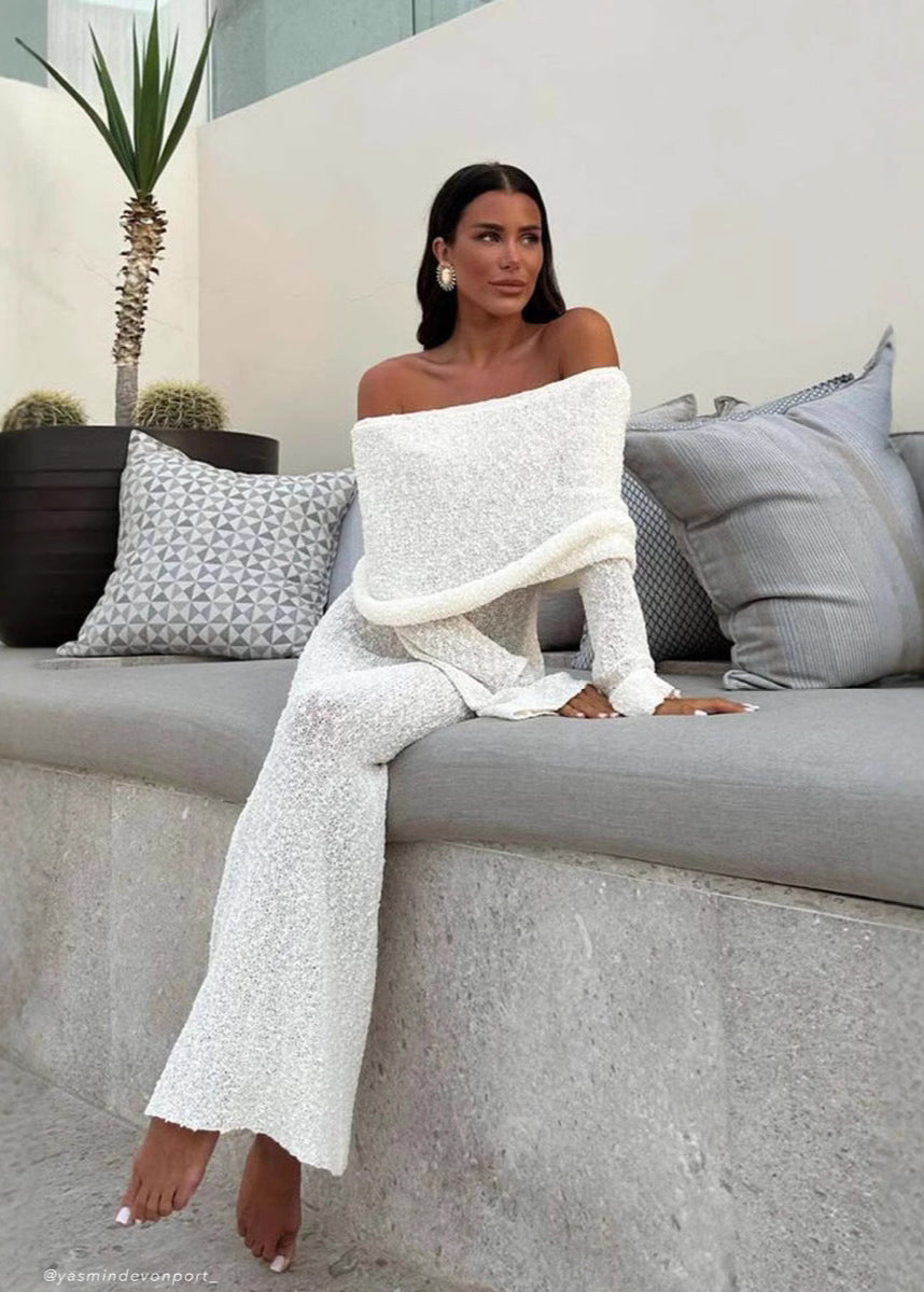 Lumi��re Off Shoulder Shimmer Knit Maxi Dress
