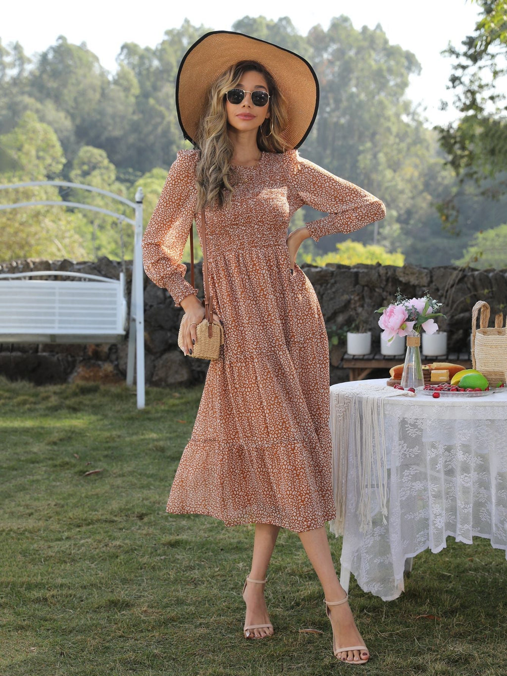 Takeoff Star Print Pocketed Maxi Dress Peach