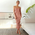 Lina Gingham Smocked Ruffle Midi Dress Pink