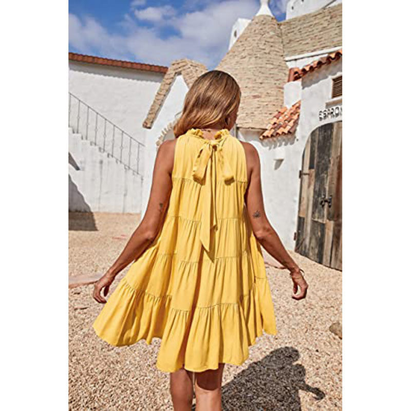 Southern Nights Tiered Halter Dress Lemon