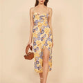 Fauve Floral Satin Cowl Neck Midi Dress Yellow