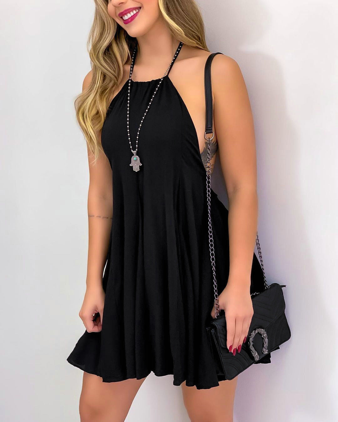 Darcy Distressed Halter Tunic Black Final