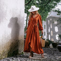 Jessy Satin Ruffle Wrap Midi Dress Copper FINAL