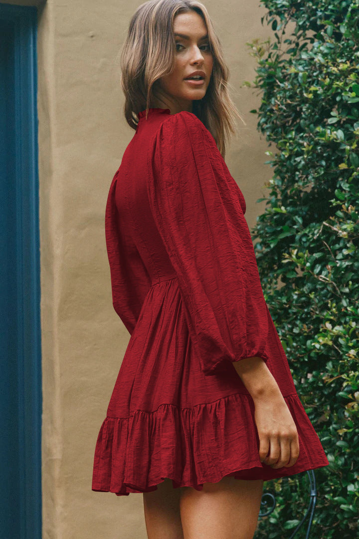 Zyna Satin Shirred Dress Brick