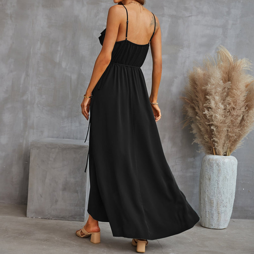 Evanne Pocketed Halter Maxi Dress Black