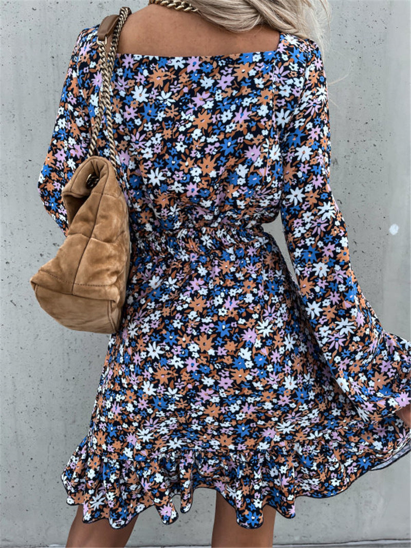 Cathy Floral Bell Sleeve Ruffle Dress FINAL