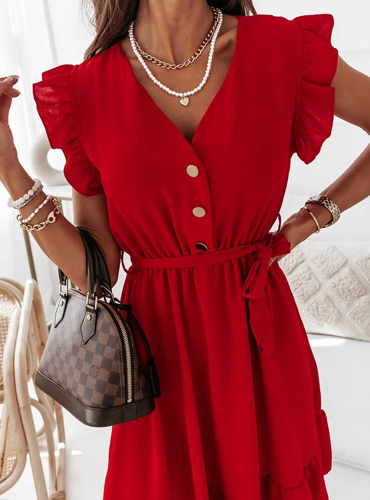 Alethea Cotton Blend Babydoll Dress Amber