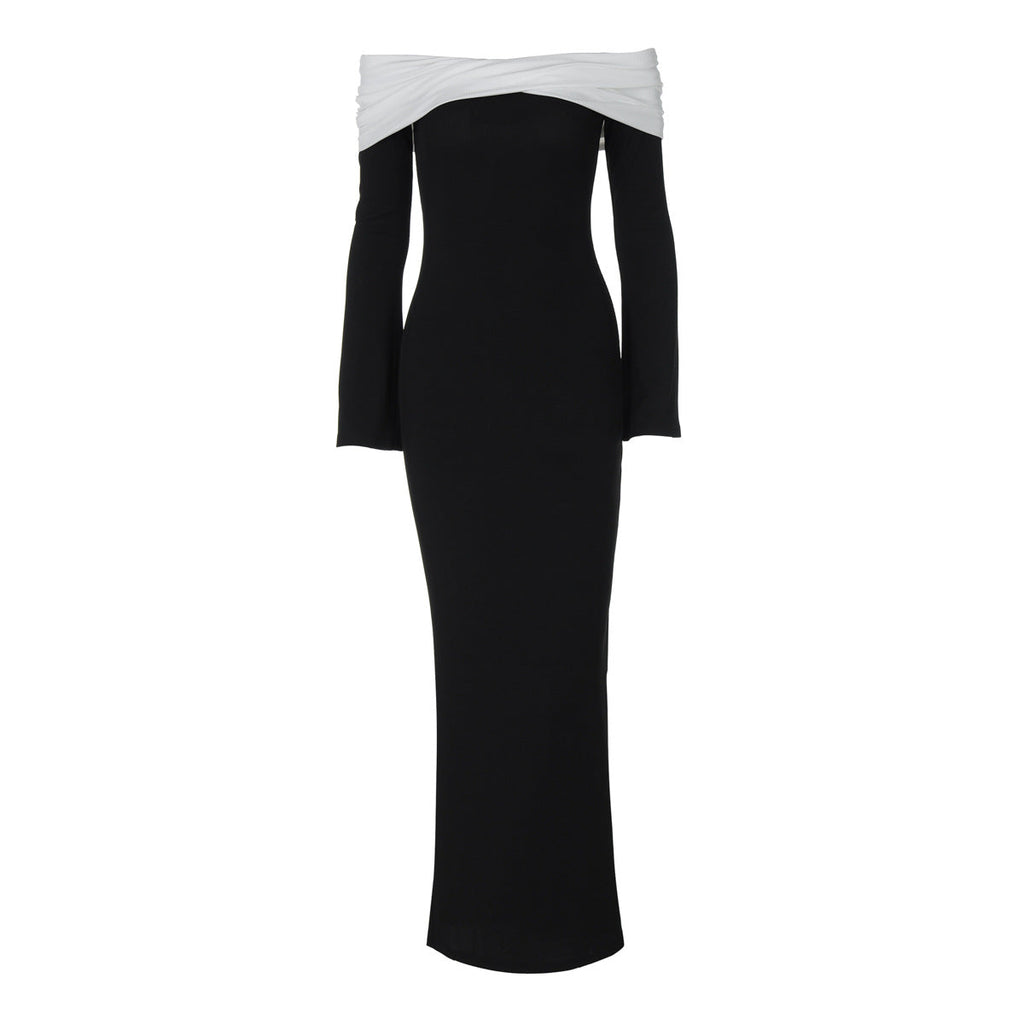Color Matching off the Shoulder Waist Slimming Dress