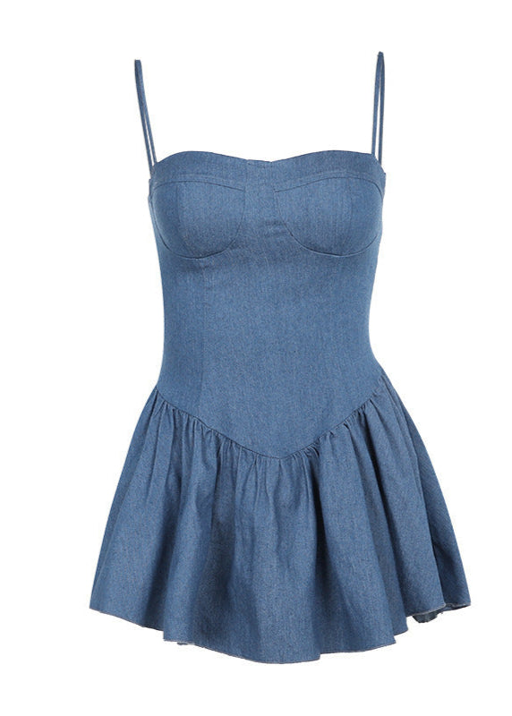 Indigo Charm Denim Bustier Mini Dress
