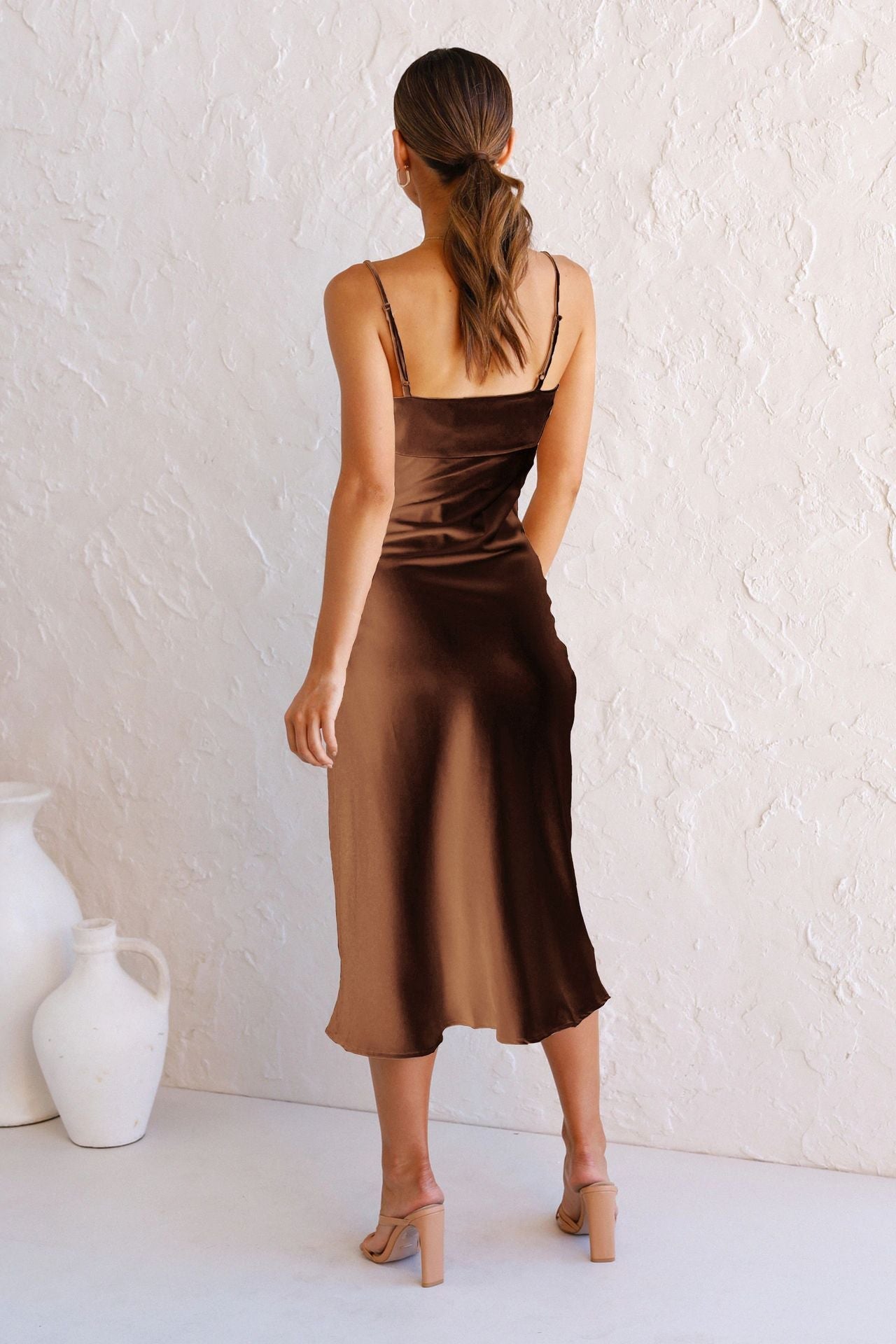 Runi Asymmetrical Leopard Midi Slip Dress Brown