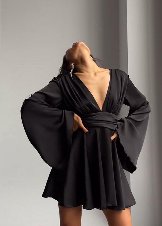 Celeste Satin Bell Sleeve Mini Dress