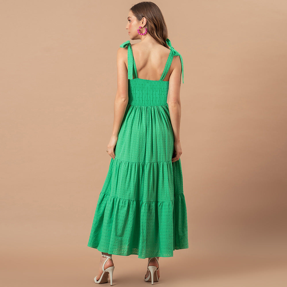 Parisa Embroidered Tiered Midi Dress Green