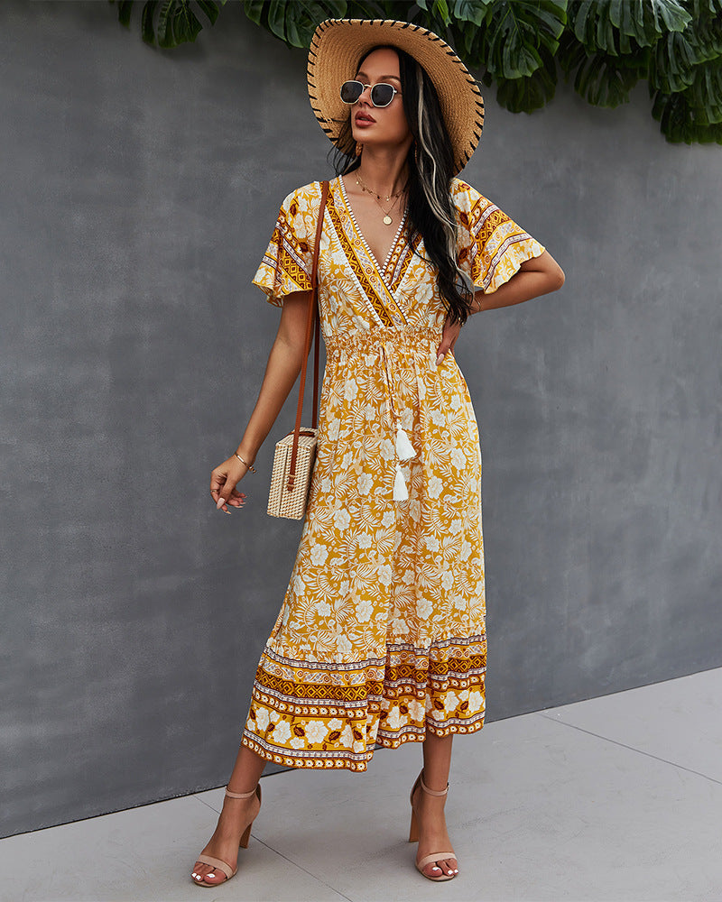 Nadine Floral Smocked Maxi Dress Mustard