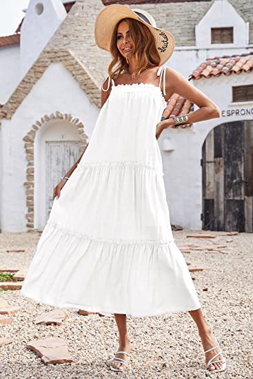 Shirley Ruffle Tiered Midi Dress White