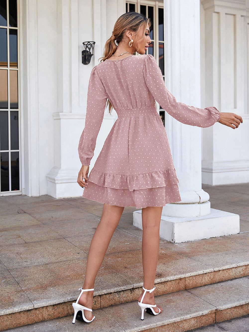 Use Your Imagination Smocked Metallic Tie Dress Latte