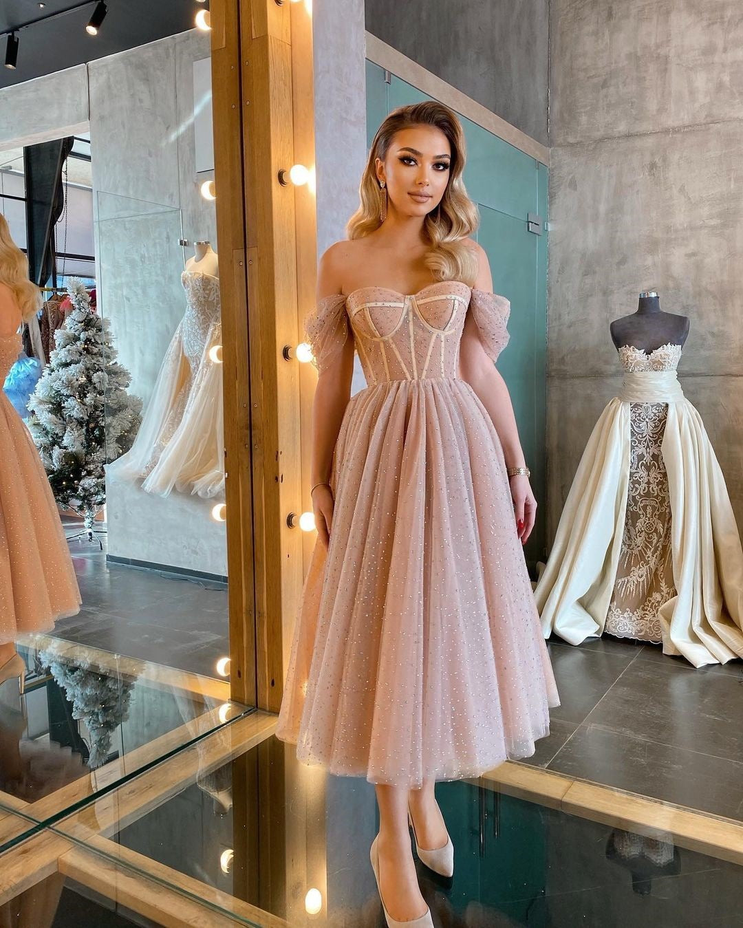 Wedding Party Formal Cocktail Elegant Sequ Princess Mid-Length Dress Party Formal Cocktail Dress Large Swing Evening Dress