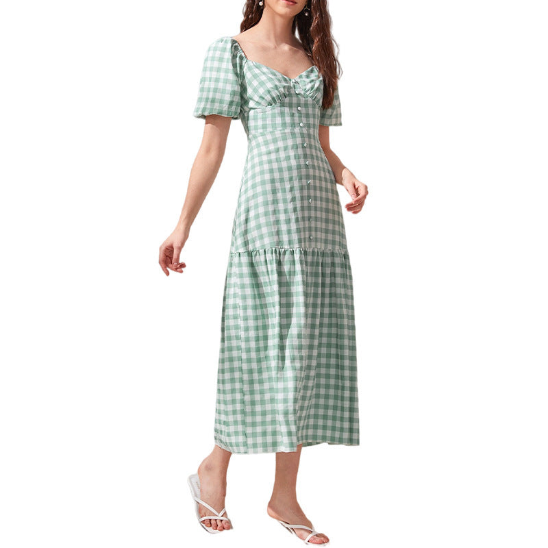 Rye Puff Sleeve Gingham Midi Dress Hunter Green