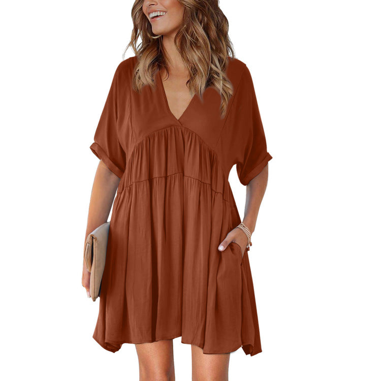 Karsan Pocketed Plunge Mini Dress Dusty Peach