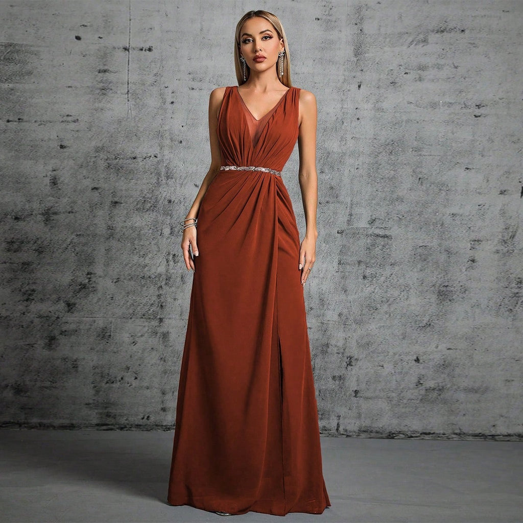 Sexy V neck Evening Dress Elegant Slim Fit Slimming Annual Party Dress Cocktail Party Ball Dress Host Formal Dress