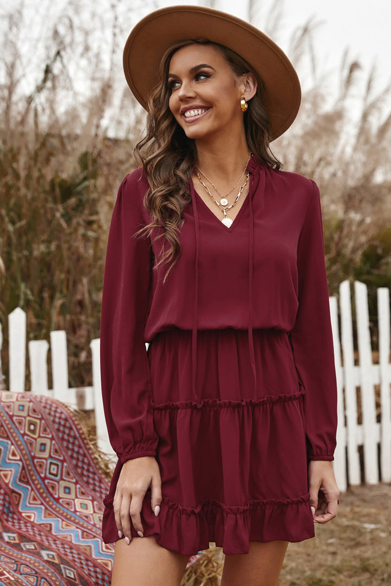 Dillon Ruffle Trim Dress Burgundy