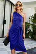 Stacie One Shoulder Knit Midi Dress Dusty Blue