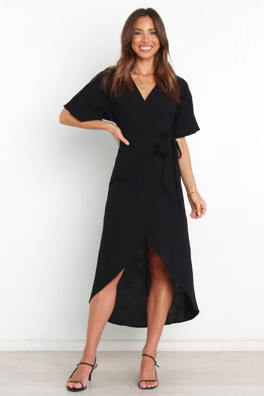 Bold Move Wrap Midi Dress Black