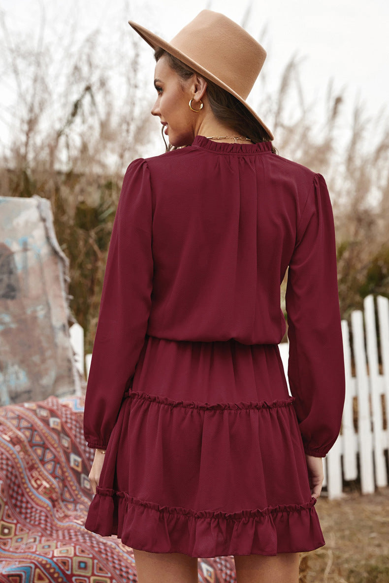 Dillon Ruffle Trim Dress Burgundy