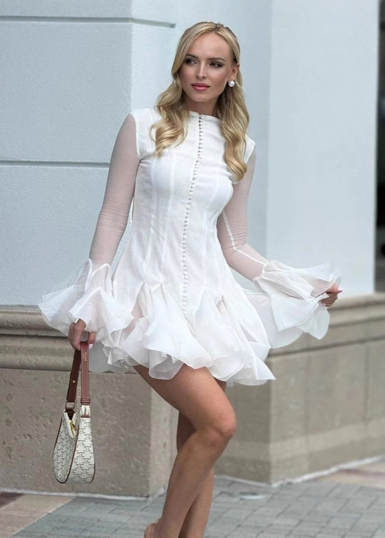 Celeste Sheer Sleeve Ruffle Mini Dress