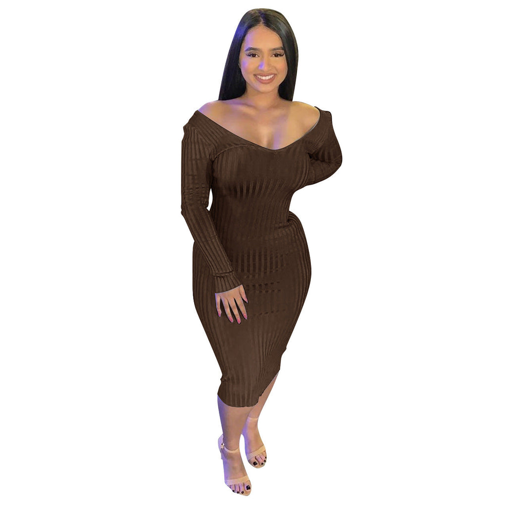 Troy Off The Shoulder Knit Midi Dress Chocolate FINAL
