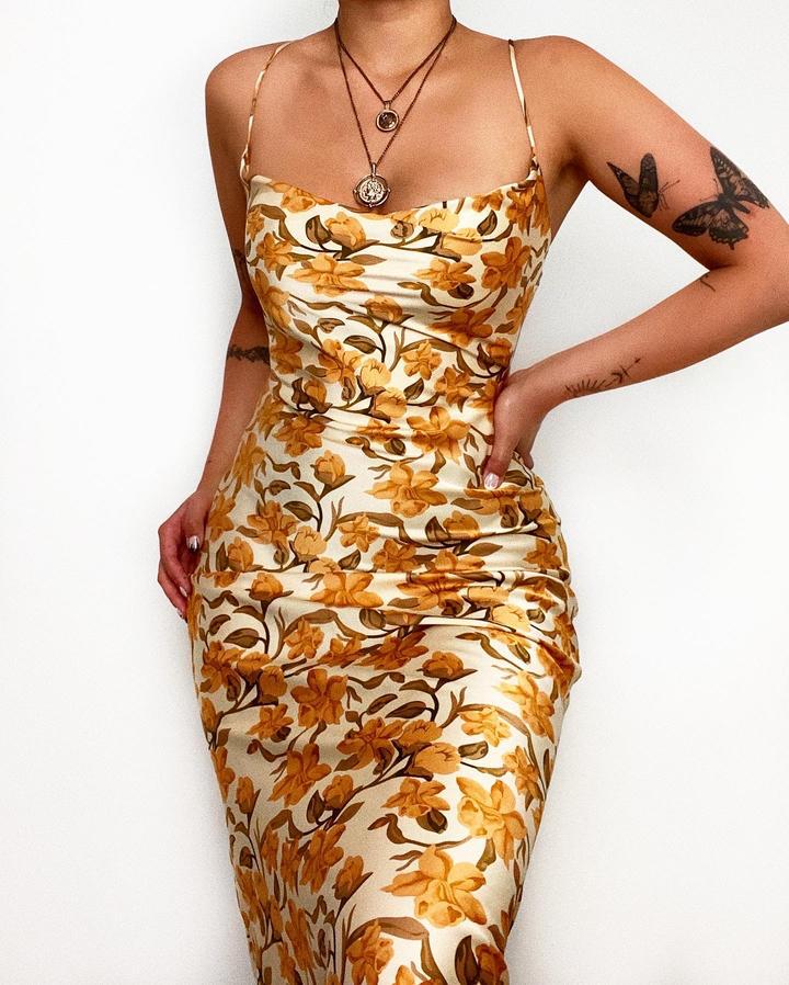 Lakeshore Printed Slip Midi Dress Yellow