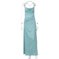 Backless Evening Dress Solid Color Swing Collar Dress