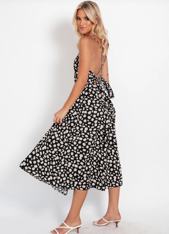 Torrie Polka Dot Tie Front Maxi Dress Black FINAL