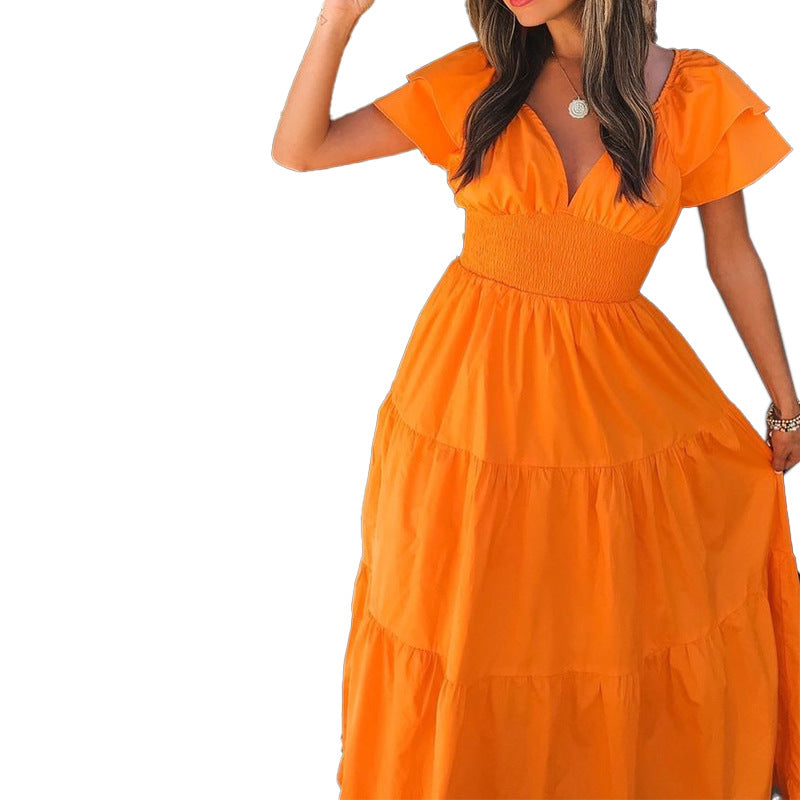 Lainey Cotton Ruffle Midi Dress Orange