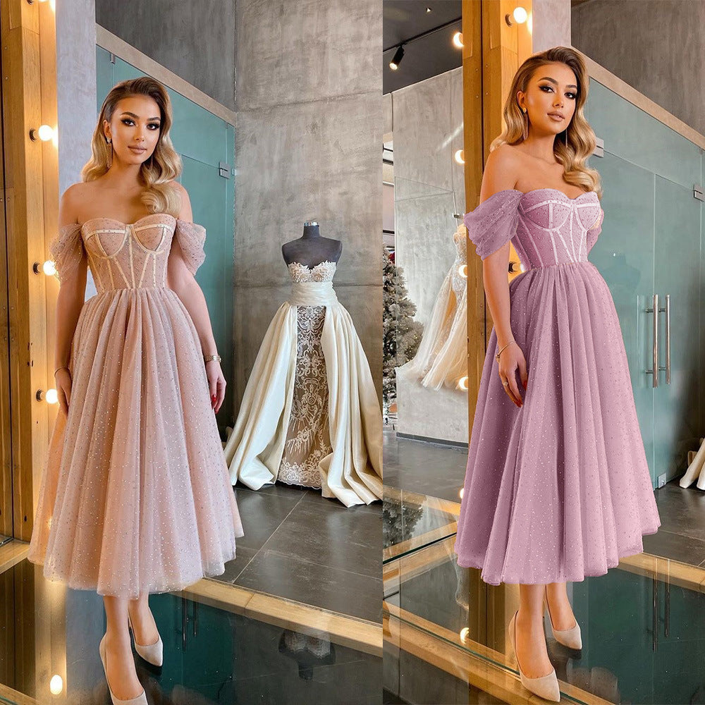 Wedding Party Formal Cocktail Elegant Sequ Princess Mid-Length Dress Party Formal Cocktail Dress Large Swing Evening Dress