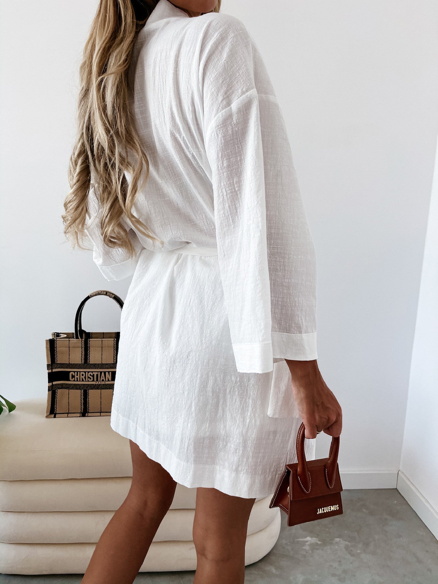 Penni Satin Balloon Sleeve Wrap Dress Ivory