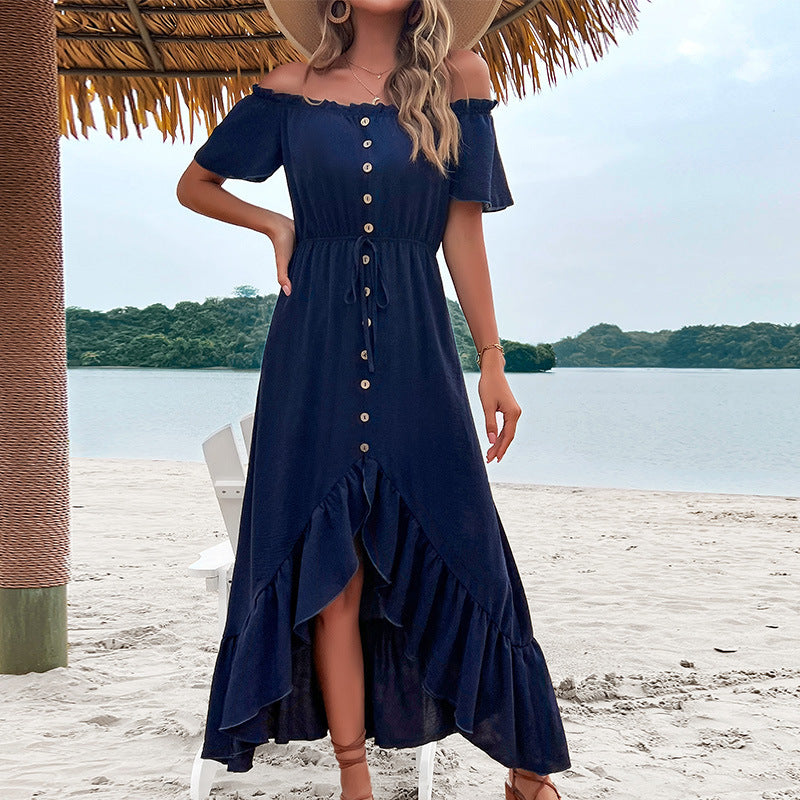 Some Like It Hot Smocked Off The Shoulder Dress Navy