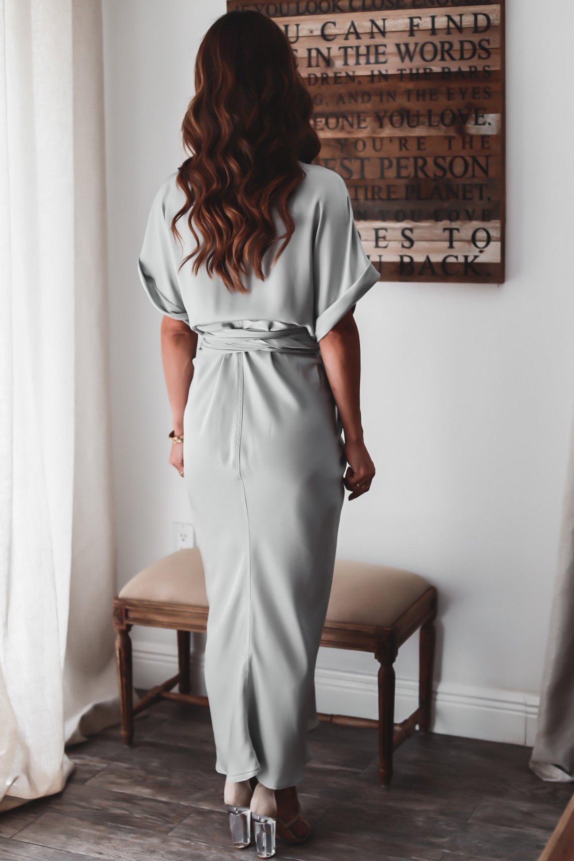 Luv Satin Tie Front Midi Shirt Dress Olive